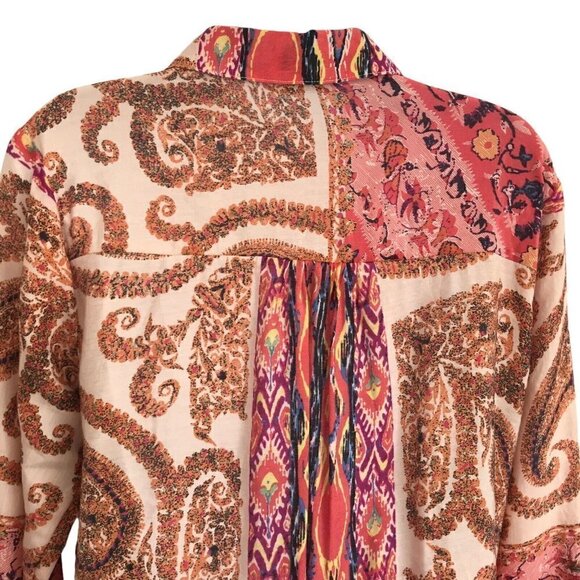 Soft Surrounding Brynn Medium Button Tunic Shirt Floral Paisley Silk Velvet Trim - Picture 10 of 12